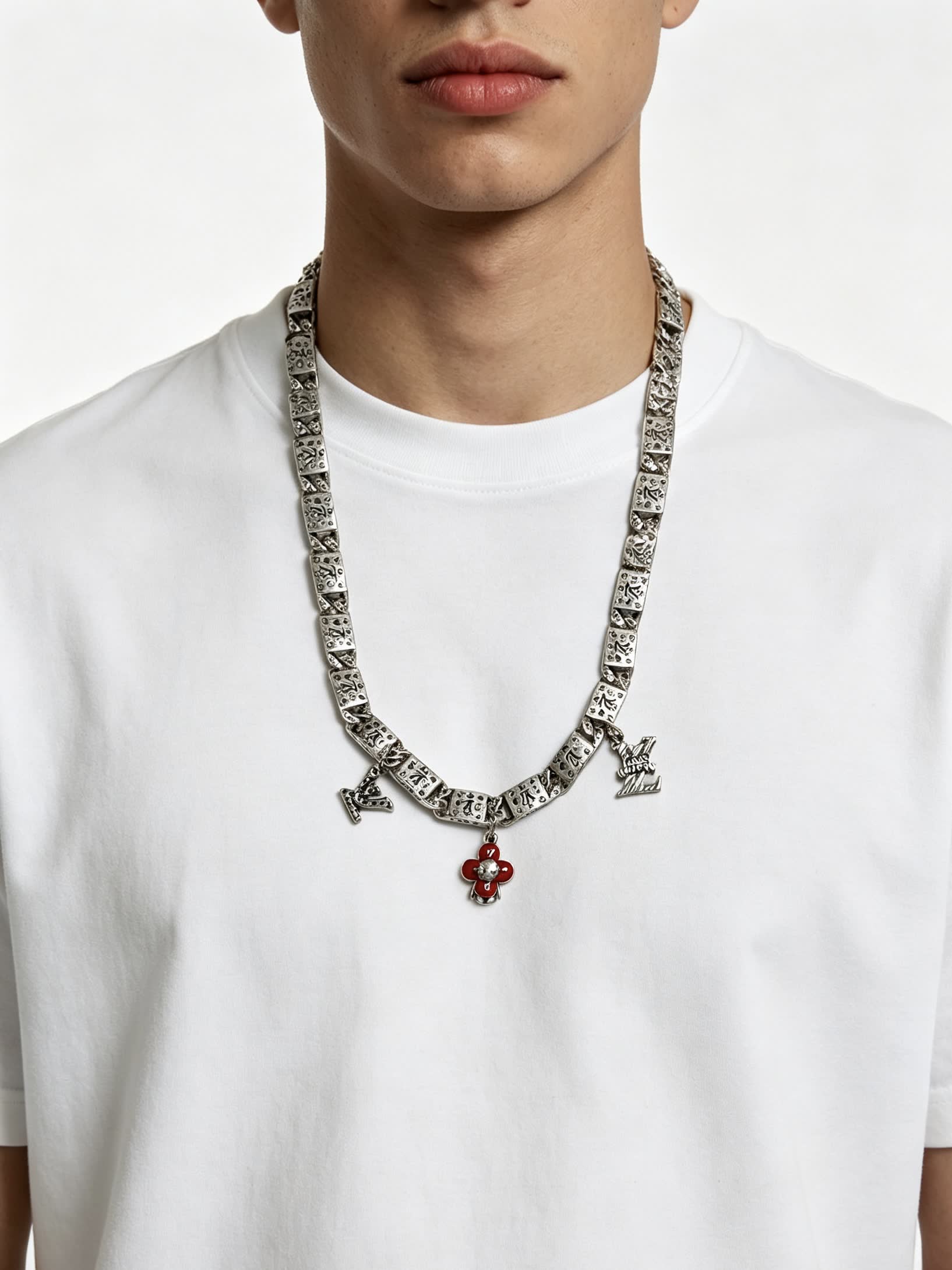Louis Vuitton Silver Tone Necklace with Charms